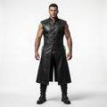 Men's Black Genuine Leather Long Vest – Gothic Warrior Trench Coat | Medieval LARP Cosplay Armor Costume