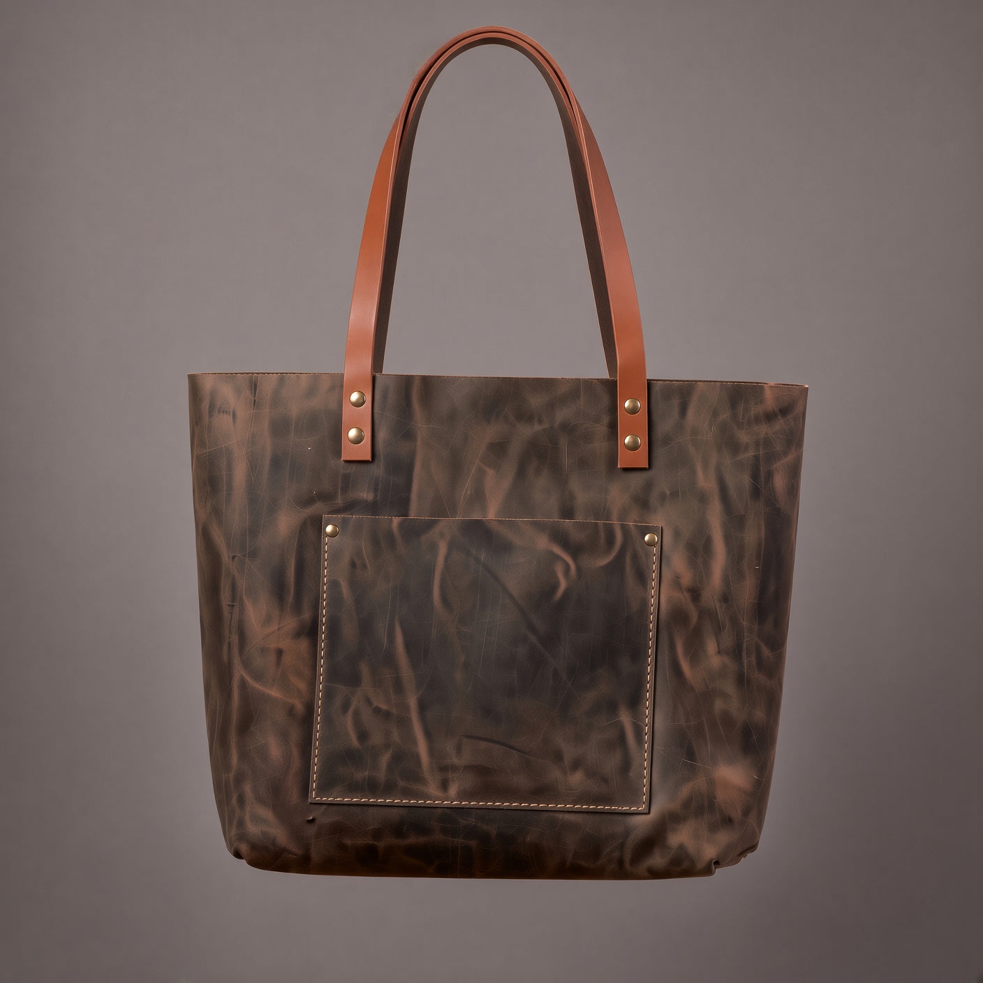 Genuine Leather Tote Bag for Women | Large Shoulder Handbag with Front Pocket