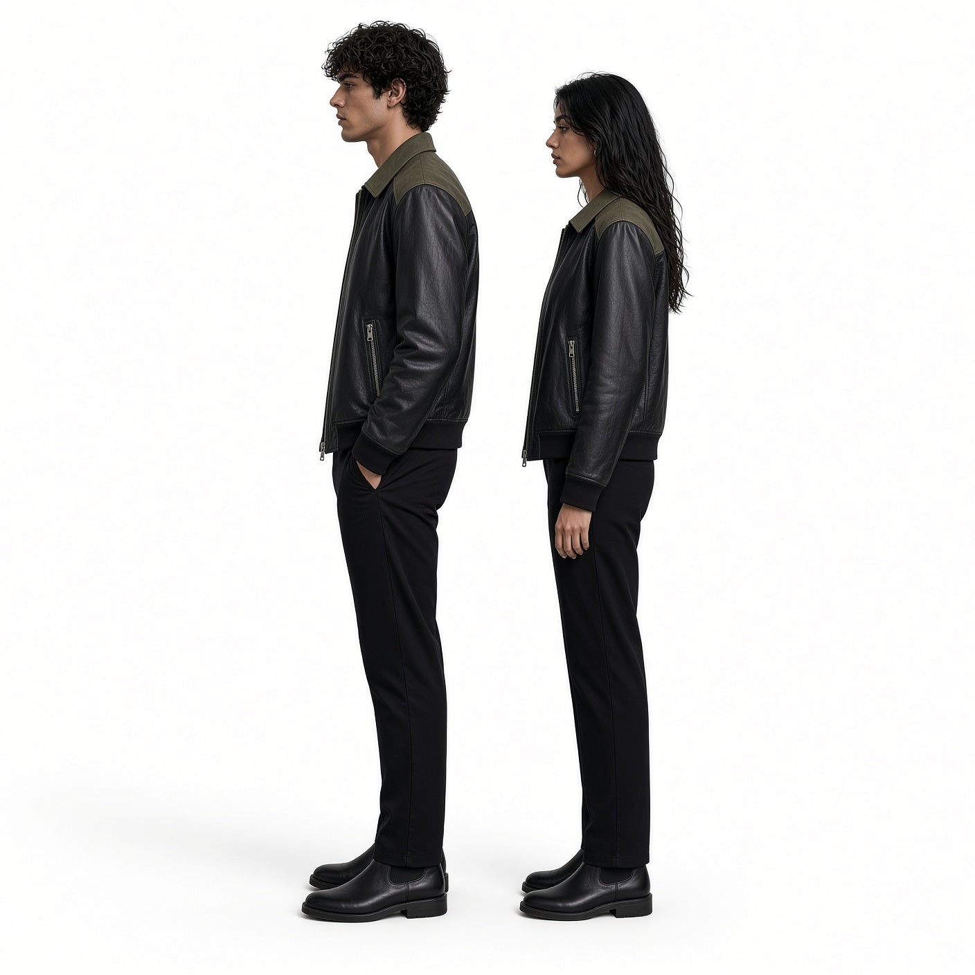 Olive Green & Black Genuine Leather Jacket for Men & Women – Premium Two Tone Jacket