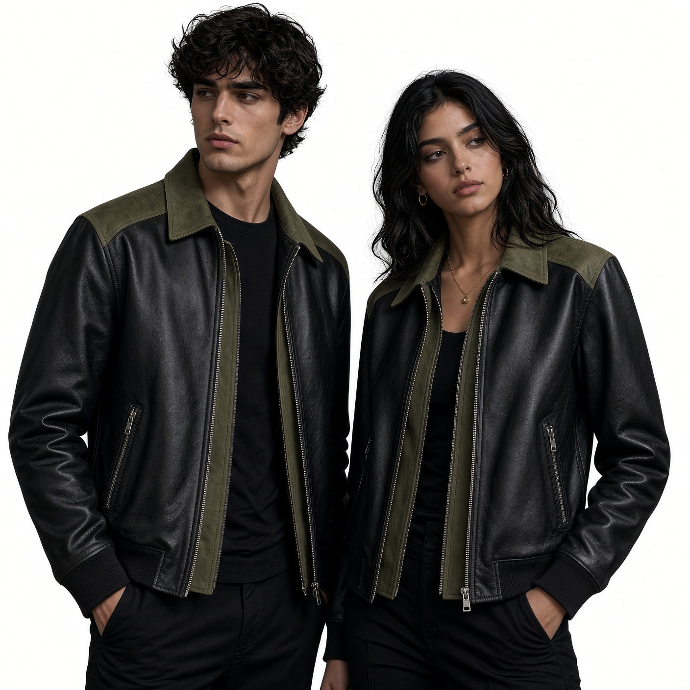 Olive Green & Black Genuine Leather Jacket for Men & Women – Premium Two Tone Jacket