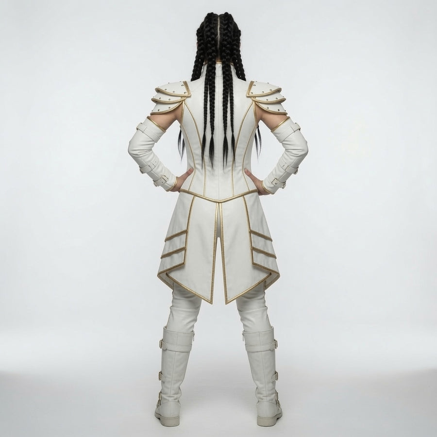 Women's White & Gold Fantasy Leather Armor Corset – Medieval Warrior Cosplay Costume