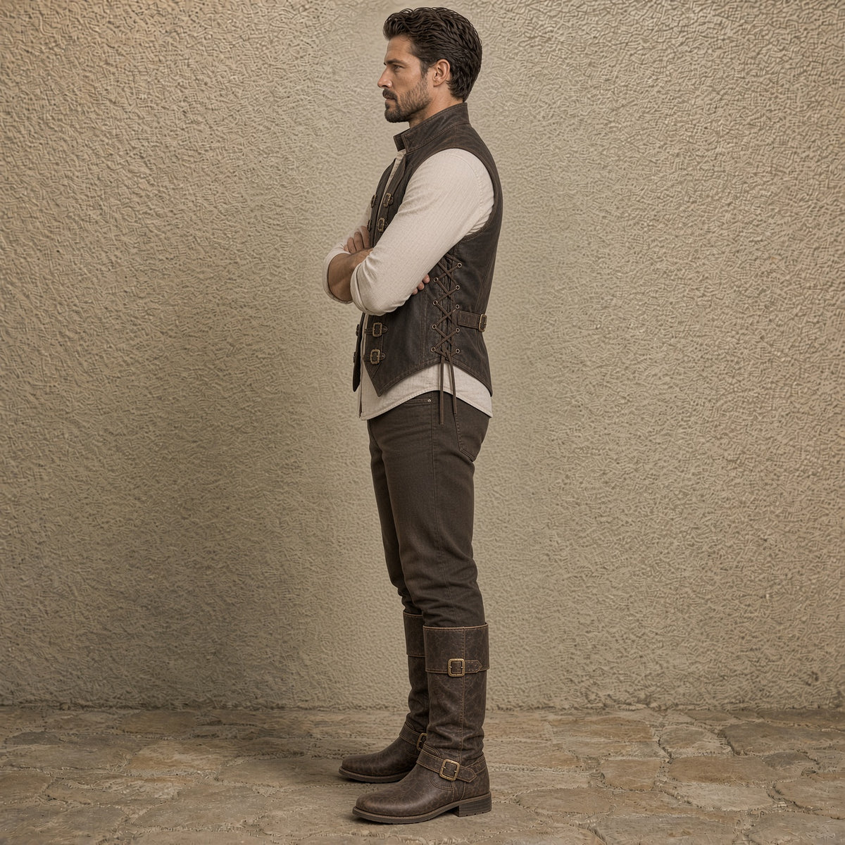 Men's Brown Leather Vest | Vintage Biker Leather Waistcoat – Wolfo Co
