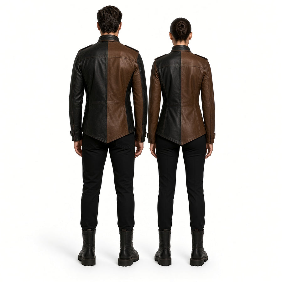 Men’s Black & Brown Genuine Leather Jacket – Medieval Warrior Steampunk Biker Coat