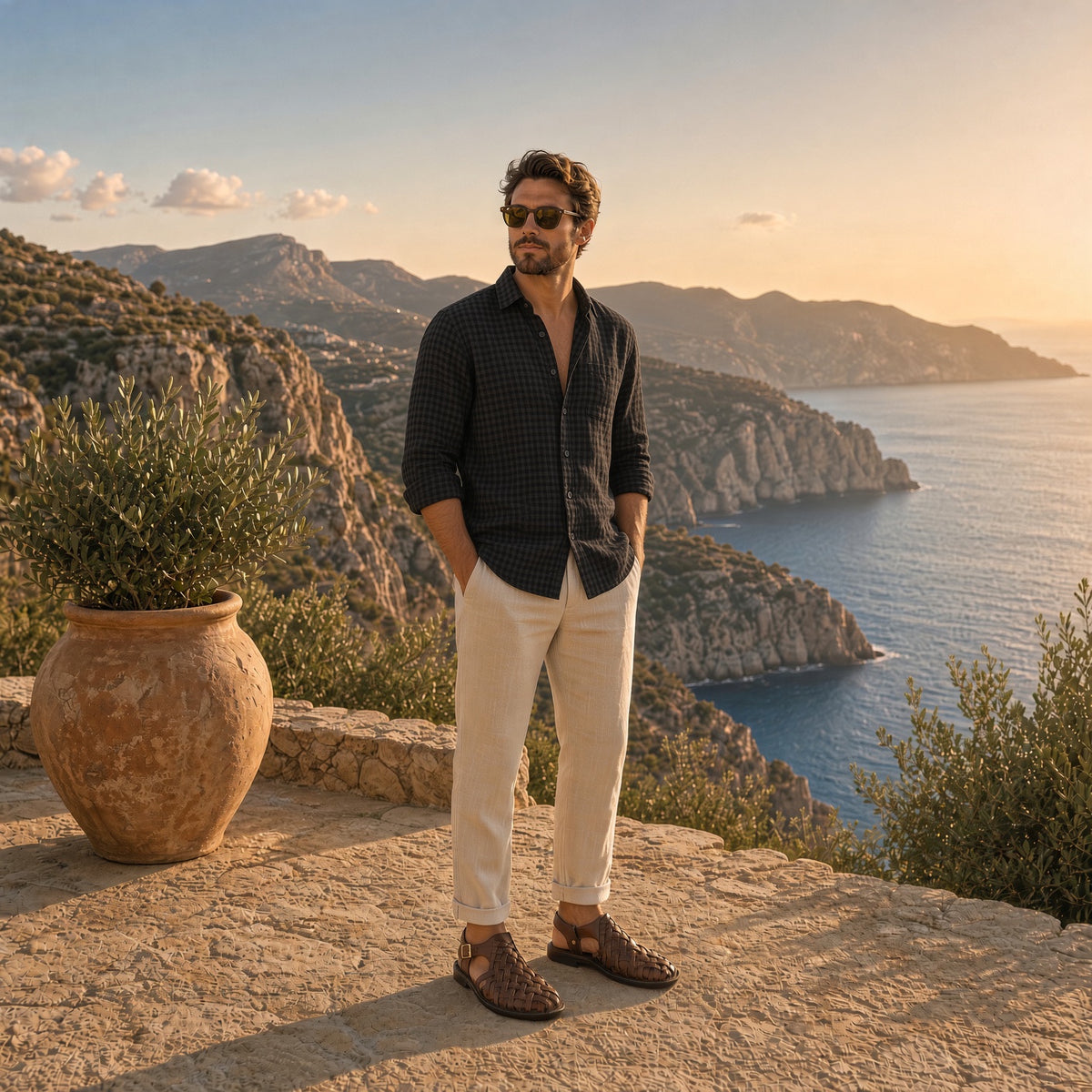 Men’s Brown Woven Leather Sandals | Handmade Casual Sandals
