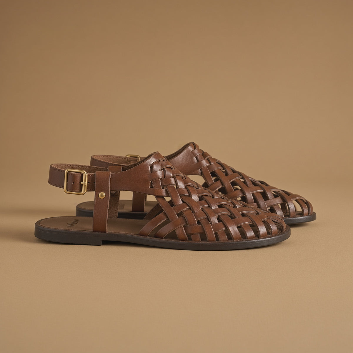 Men’s Brown Woven Leather Sandals | Handmade Casual Sandals
