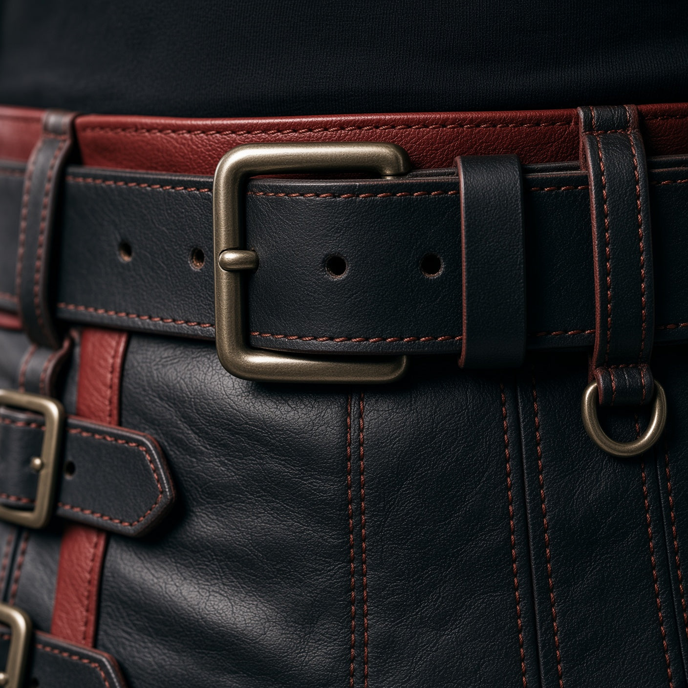 Men’s Black & Red Leather Kilt | Gothic Warrior Utility Kilt | Alternative Fashion Costume