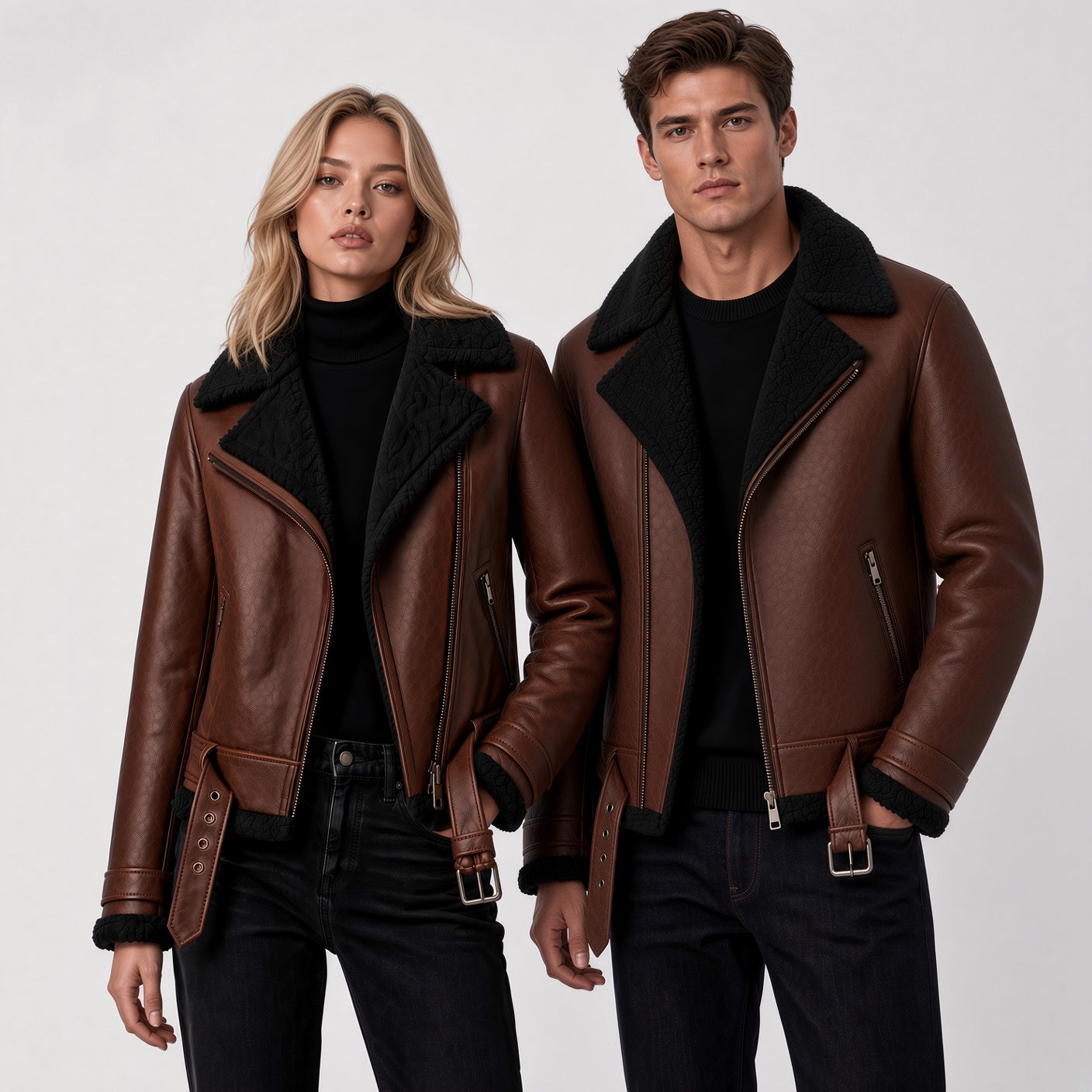 Matching Brown Leather Jackets for Men & Women – Classic Couple Leather Jacket