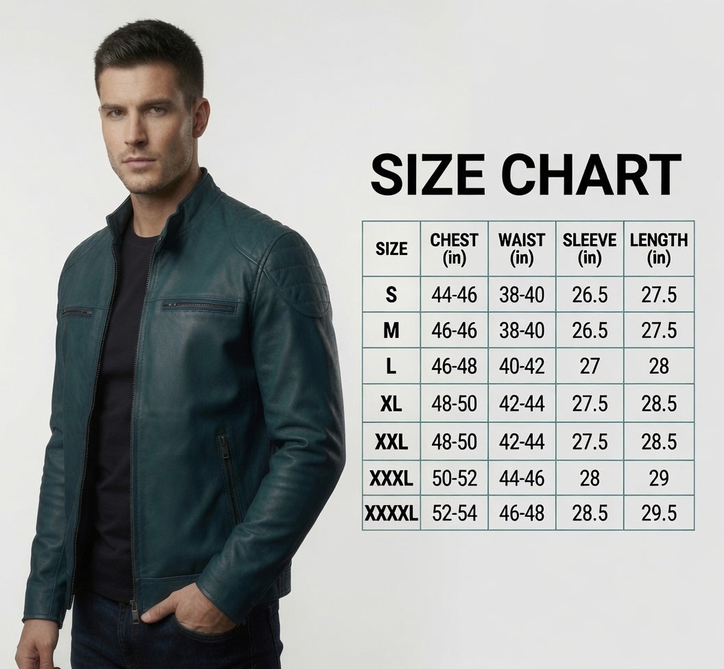 Herren himmelblaue Cafe Racer Jacke aus echtem Leder – schmale Bikerjacke