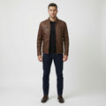 Men's Classic Brown Genuine Leather Cafe Racer Jacket | Minimalist Motorcycle Leather Jacket
