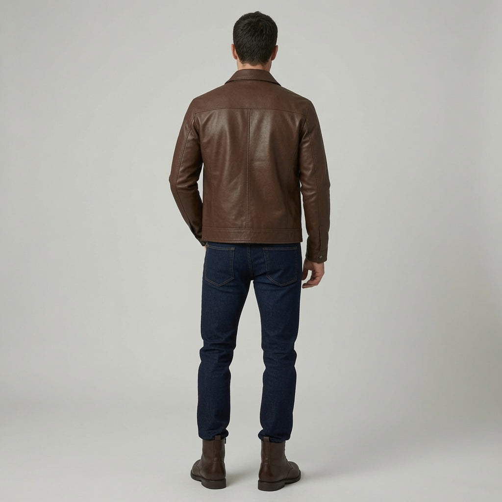 Herren Klassische braune Lederjacke – Reißverschluss Casual Motorradjacke