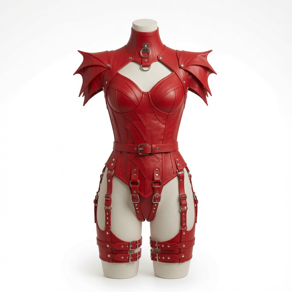 Damen Braunes Fantasy Leder Rüstungs-Bodysuit – Mittelalterlicher Krieger Cosplay Kostüm