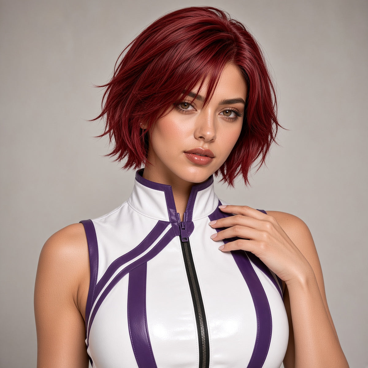 Women’s Purple & White Leather Cosplay Costume Set with Pants & Boots – Fantasy Outfit