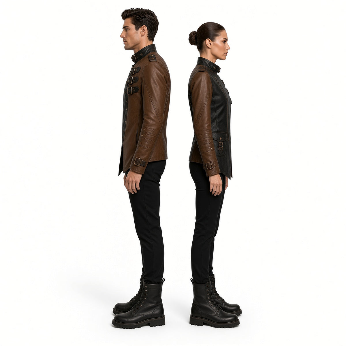 Men’s Black & Brown Genuine Leather Jacket – Medieval Warrior Steampunk Biker Coat