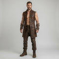 Men's Brown Medieval Leather Vest – Fantasy Warrior Long Vest and pant for LARP & Cosplay