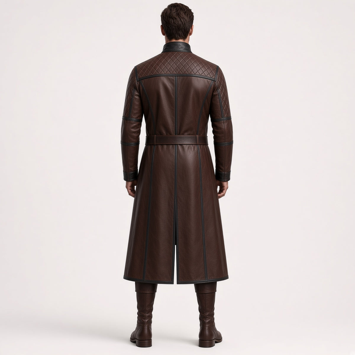 Men's Brown Leather Medieval Costume Set | Gothic Long Coat, Pants & Boots