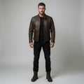 Men's Vintage Brown Genuine Leather Cafe Racer Jacket | Handmade Motorcycle Leather Jacket