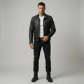 Men's Black Genuine Leather Cafe Racer Jacket | Classic Motorcycle Leather Jacket