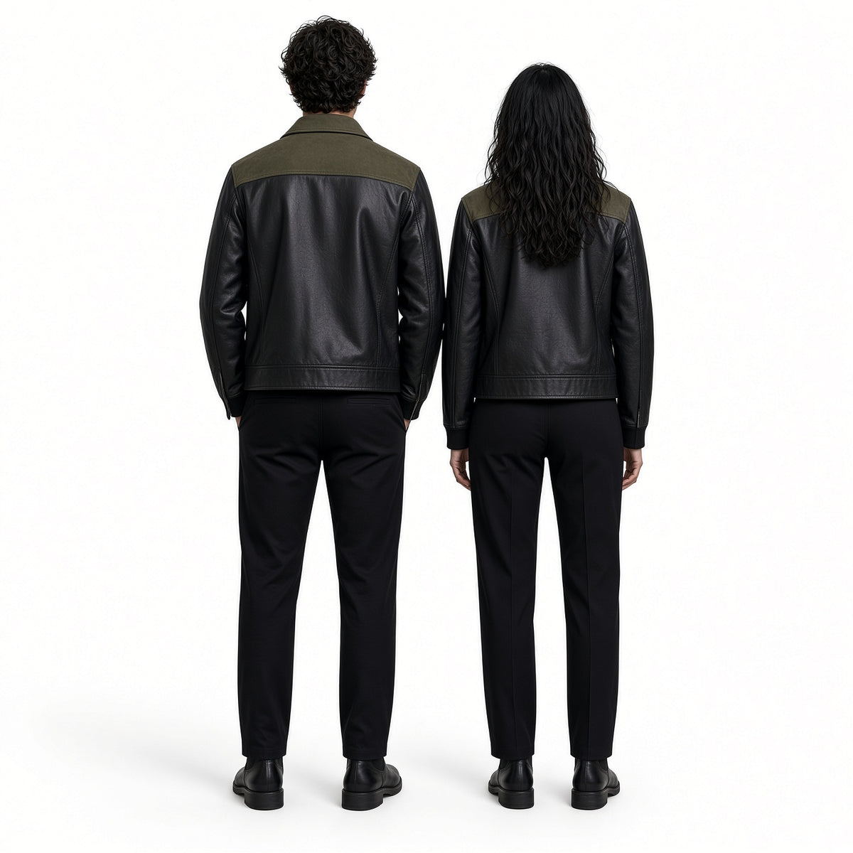 Olive Green & Black Genuine Leather Jacket for Men & Women – Premium Two Tone Jacket