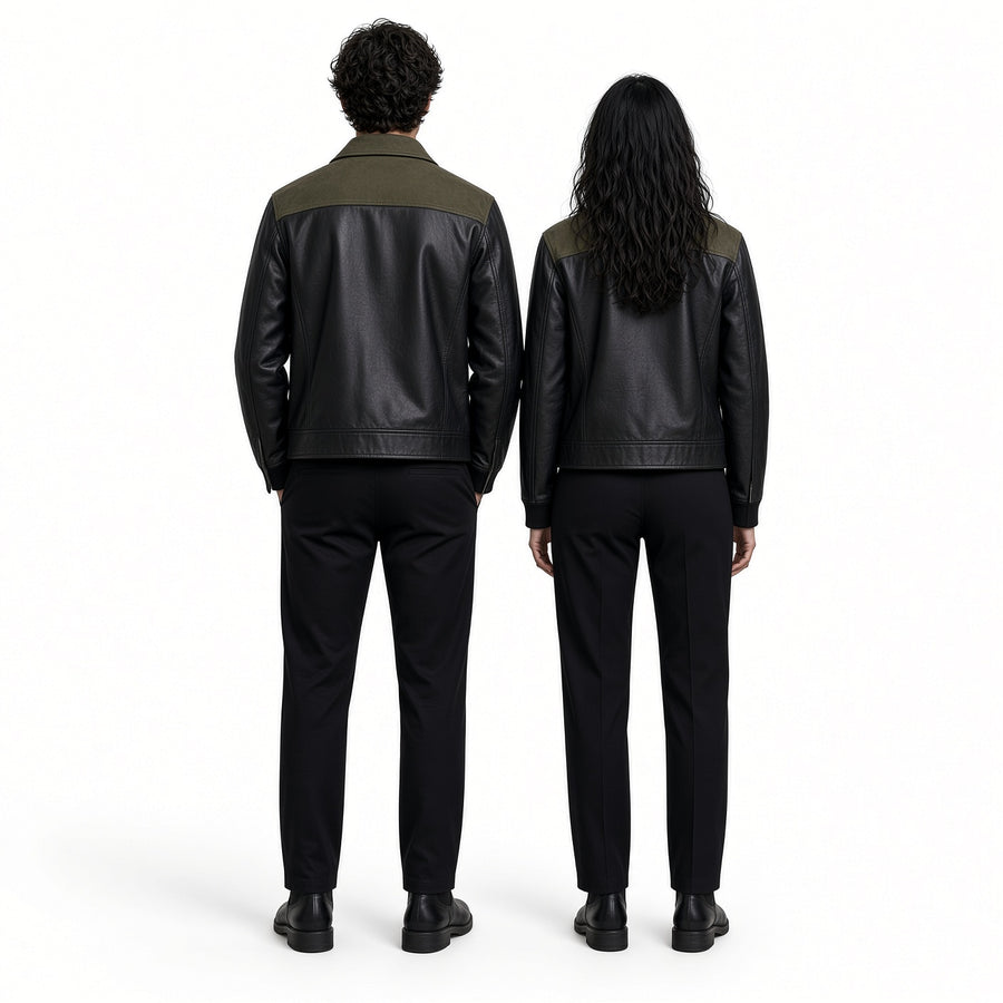 Olive Green & Black Genuine Leather Jacket for Men & Women – Premium Two Tone Jacket