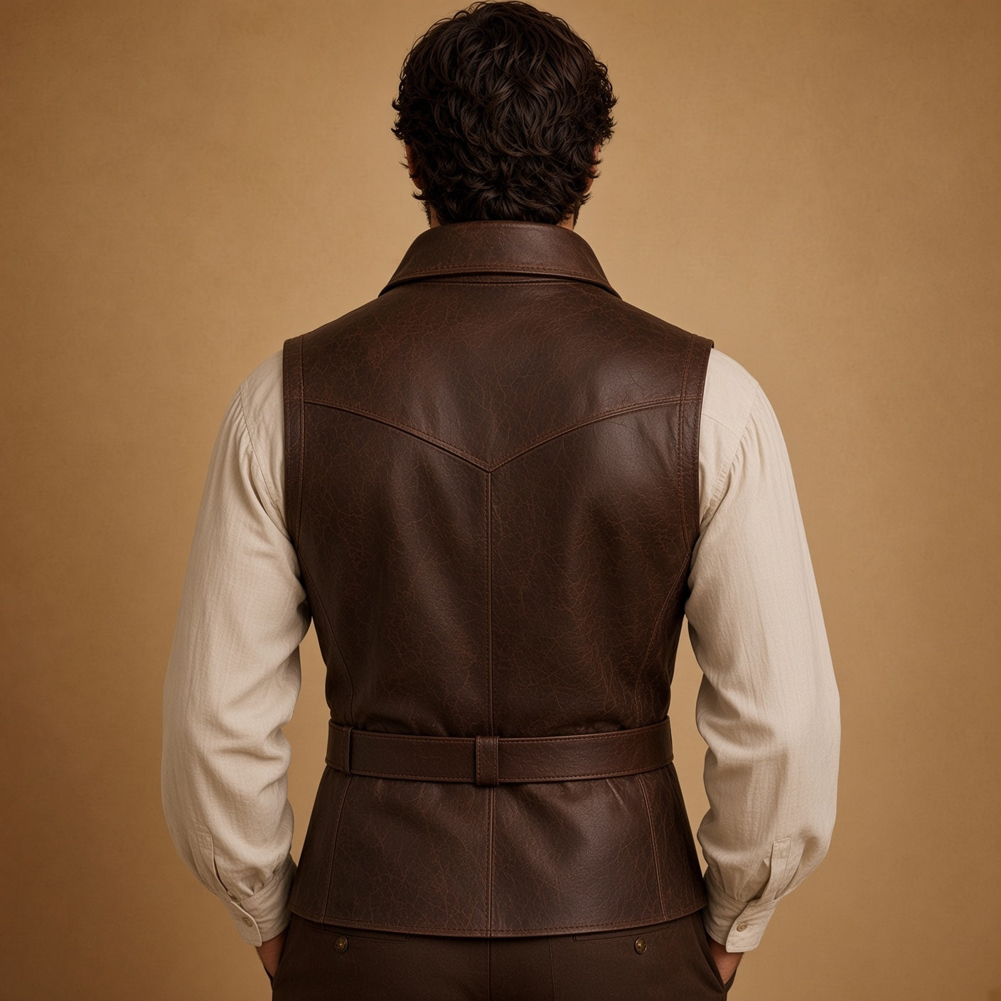 Men's Brown Leather Vest & Shirt Outfit – Vintage Casual Leather Look