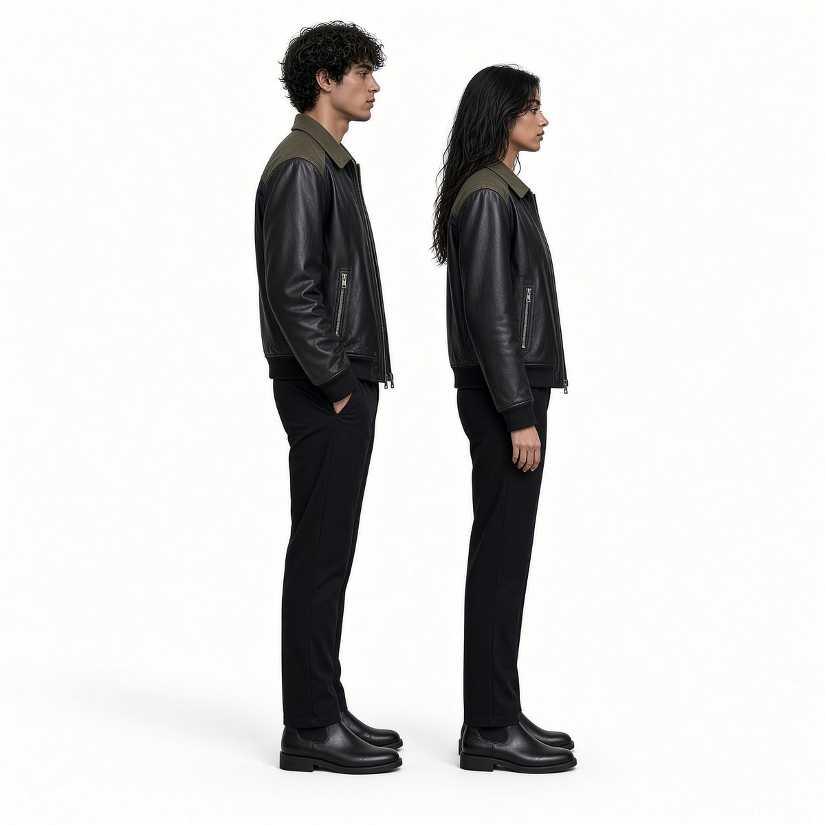 Olive Green & Black Genuine Leather Jacket for Men & Women – Premium Two Tone Jacket