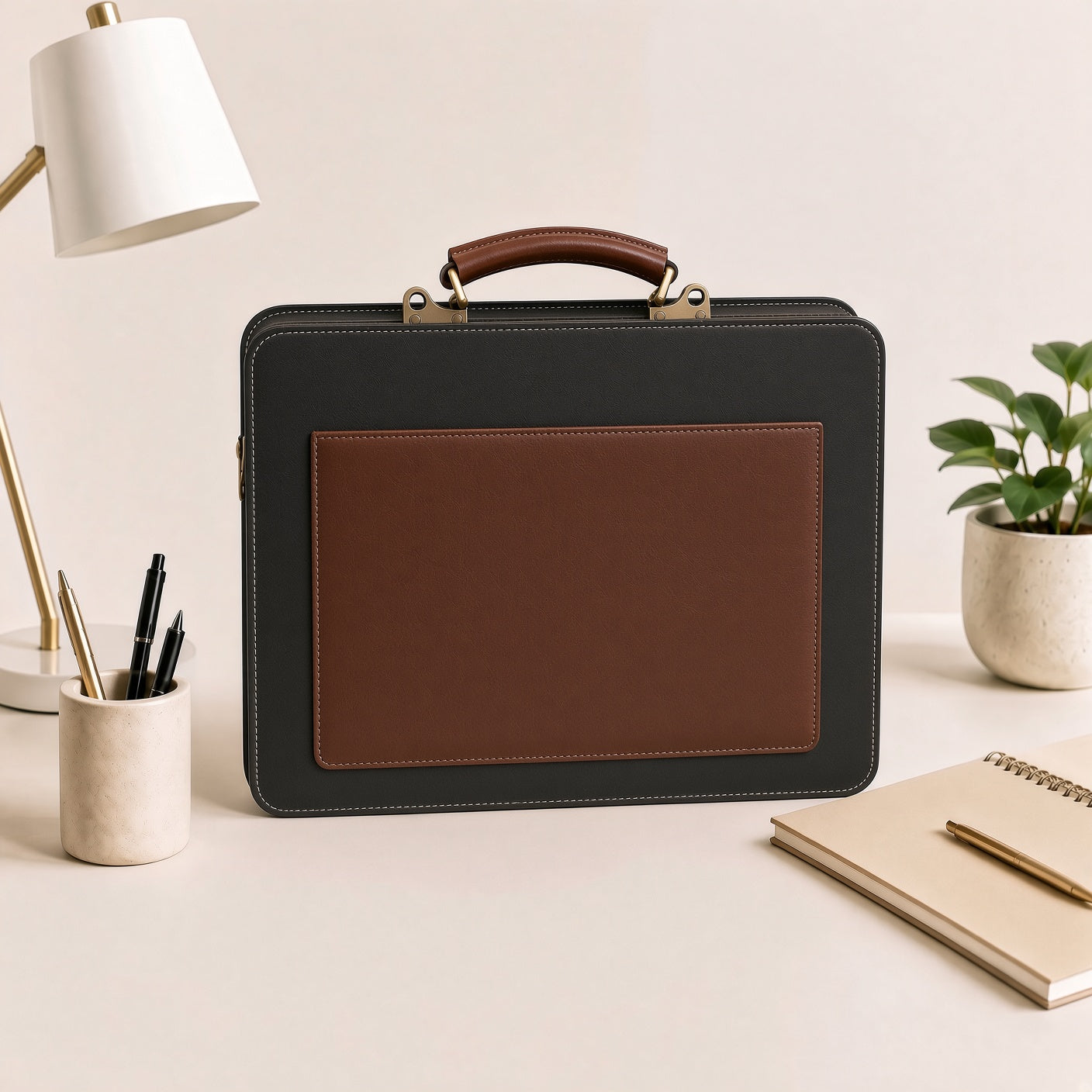 Women's Black Brown Leather Jacket & Bag Set | Wolfo Co