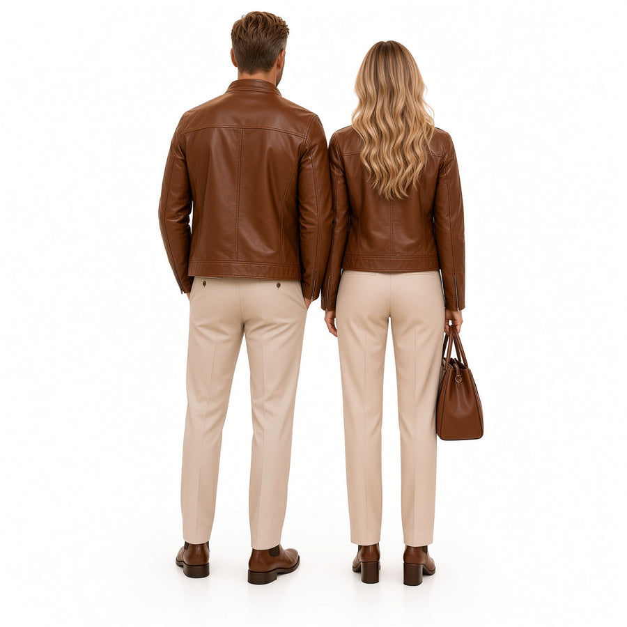 Matching Brown Leather Jackets for Couples – Men & Women Stylish Leather Jacket
