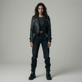 Women's Handmade Genuine Black Leather Studded Chain Biker Jacket | Punk Moto Motorcycle Jacket