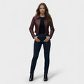 Women's Burgundy Cropped Leather Jacket – Slim Fit Casual Moto Style