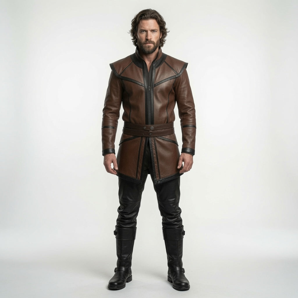 Men's Brown Medieval Leather Tunic Coat – Fantasy Warrior LARP Jacket