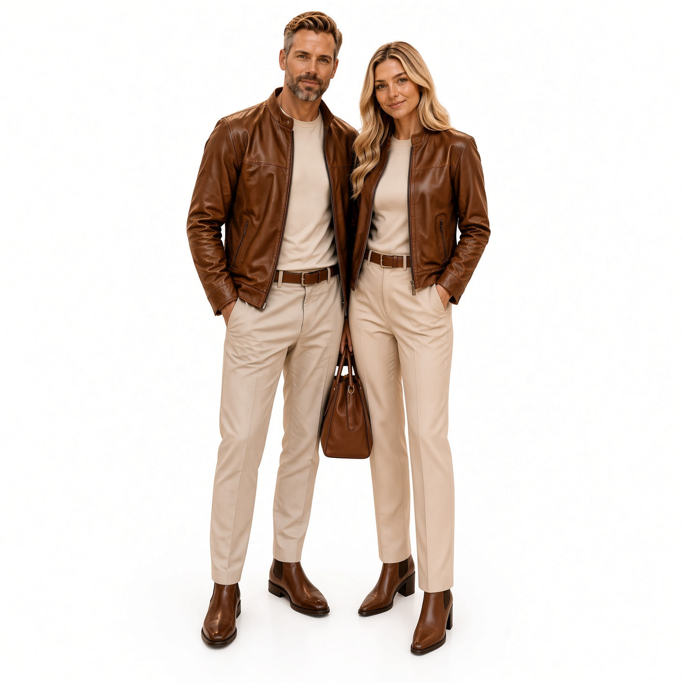 Matching Brown Leather Jackets for Couples – Men & Women Stylish Leather Jacket