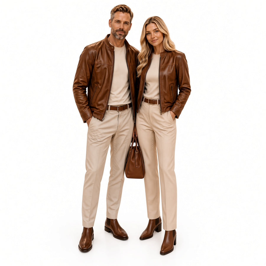 Matching Brown Leather Jackets for Couples – Men & Women Stylish Leather Jacket