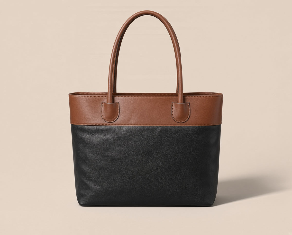 Black & Brown Leather Tote Bag | Women's Genuine Leather Handbag – Wolfo Co.