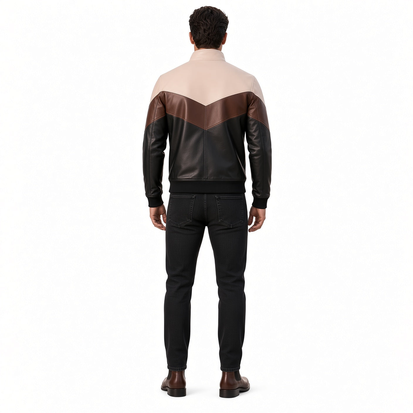 Men's Brown Black & White Leather Jacket | Modern Color Block Jacket