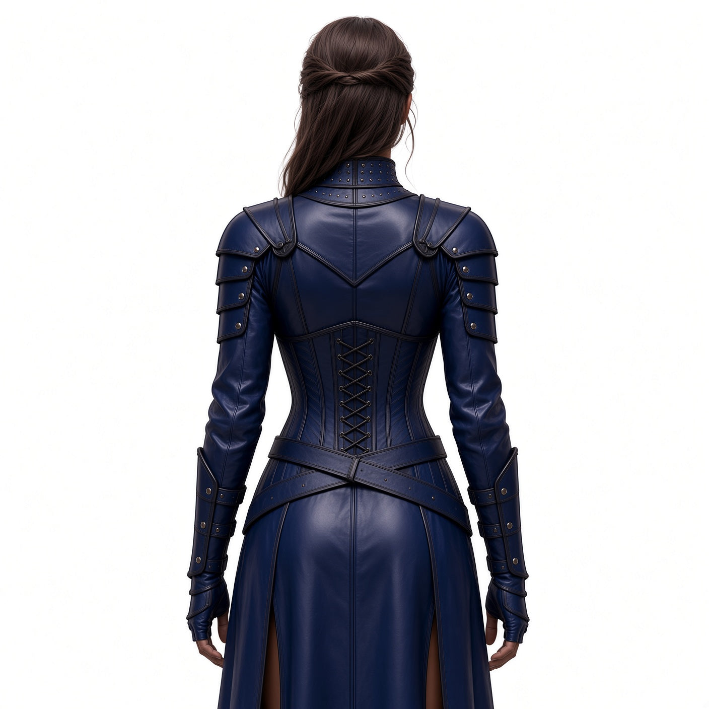 Women’s Blue queen  Leather Costume – Corset Dress, Cape, Arm Bracers & Boots
