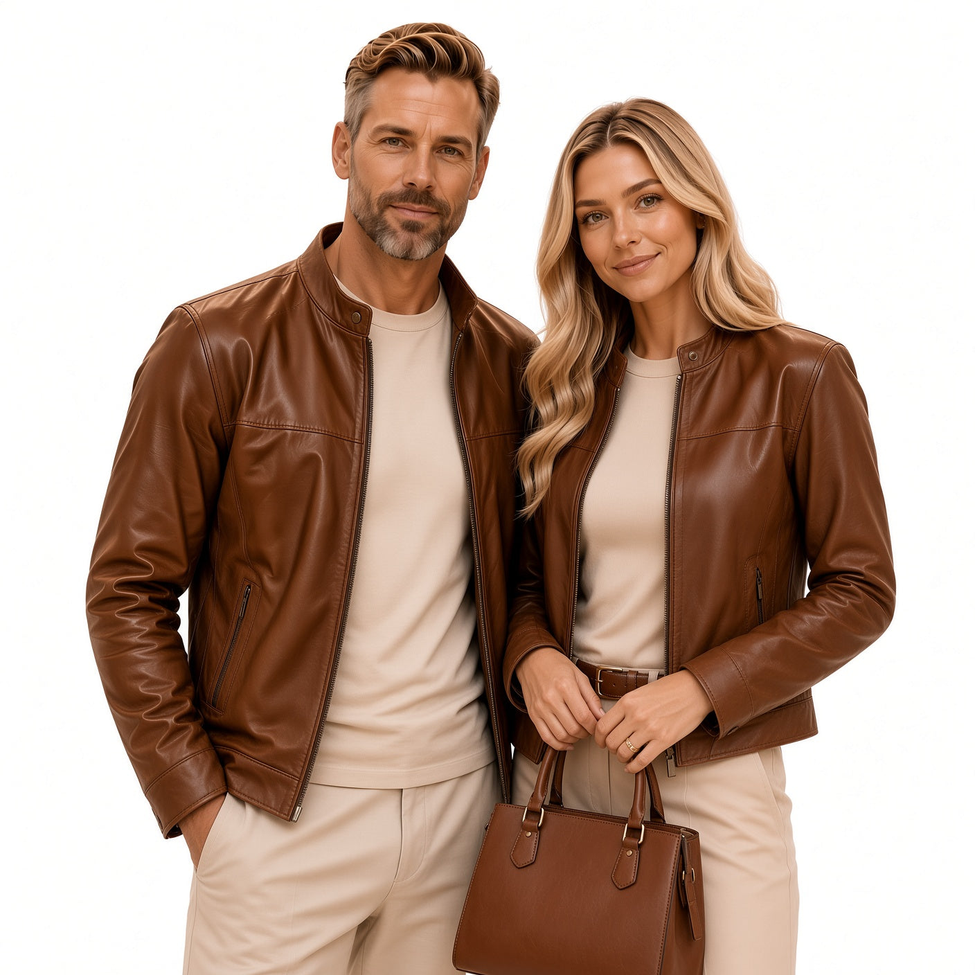 Matching Brown Leather Jackets for Couples – Men & Women Stylish Leather Jacket