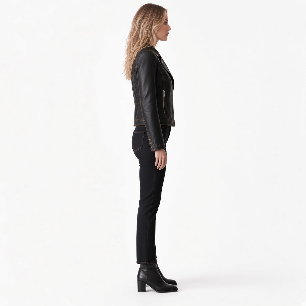 Women's Black Leather Jacket – Elegant Tailored Outerwear