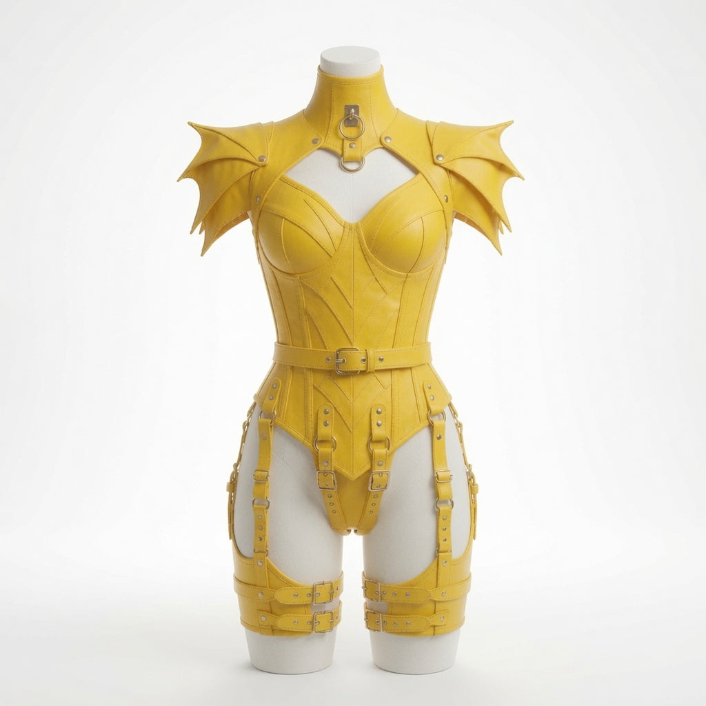 Damen Braunes Fantasy Leder Rüstungs-Bodysuit – Mittelalterlicher Krieger Cosplay Kostüm