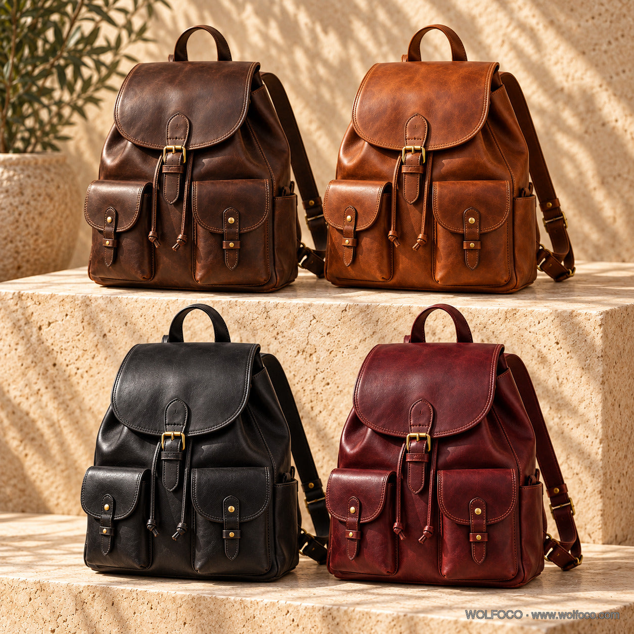Chocolate leather travel laptop backpack — available color directions | Wolfoco