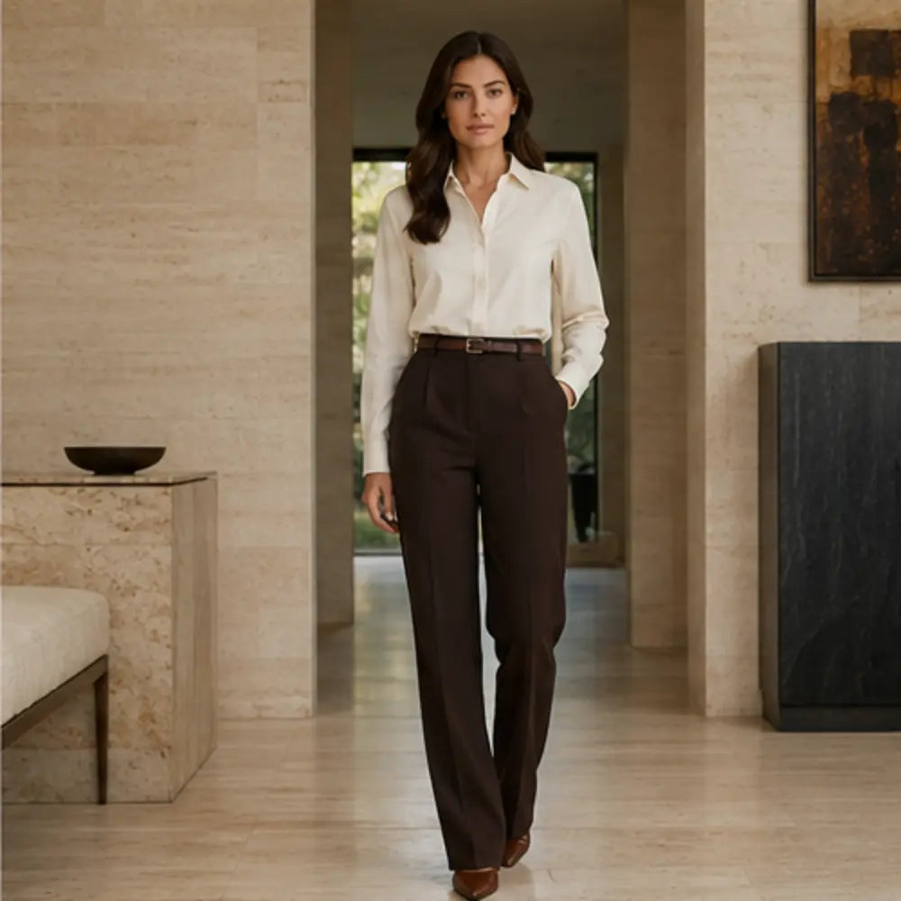 Ivory & Espresso custom shirt and tailored trouser combination